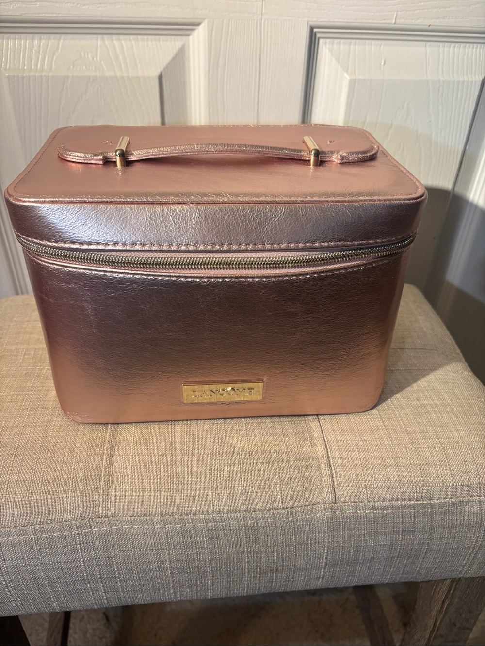 Lancome Rose Gold Metallic Toiletry Case with Top Handle